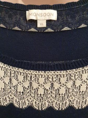Image 2 of Monsoon Navy Knitted Dress with lace detail, size XL