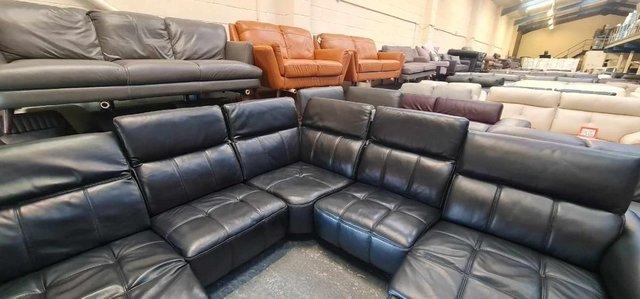 Image 3 of Packham black leather electric recliner corner sofa