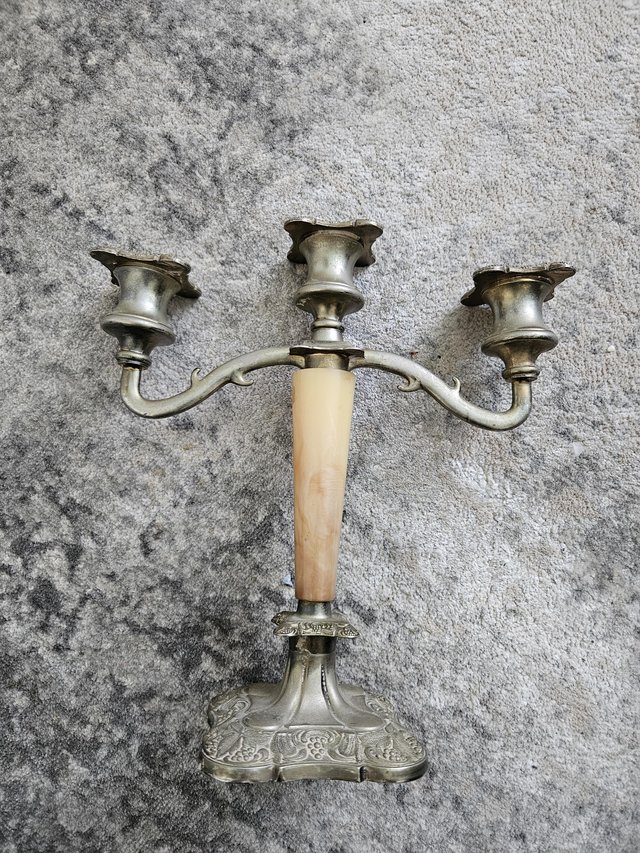 Preview of the first image of Antique candlestick - Brass and Onyx.