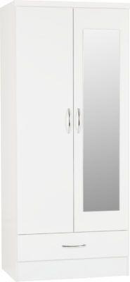 Preview of the first image of NEVADA 2 DOOR 1 DRAWER MIRRORED WARDROBE IN WHITE GLOSS.