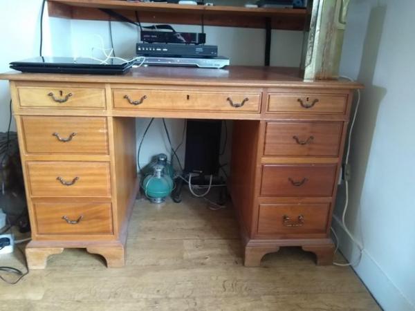 Image 1 of 9 drawer double pedestal desk