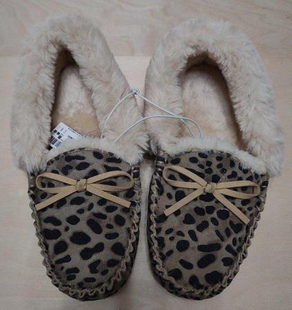 Image 3 of New NEXT Women's Leather Leopard Print Slippers UK 5 Collect