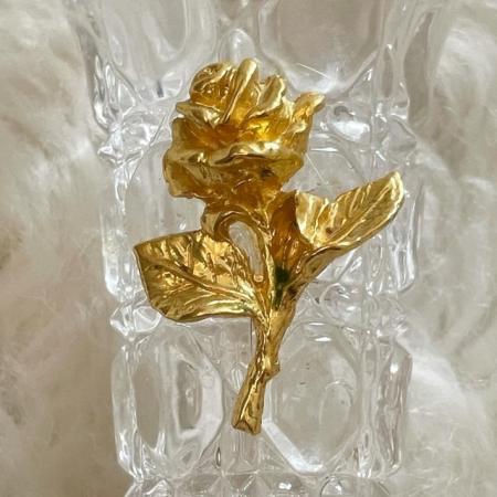 Image 2 of Beautiful Vintage Crystal Flower Bud Cone Vase With Gold Pla