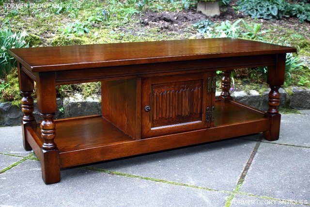 Image 65 of OLD CHARM LIGHT OAK LONG WINE COFFEE TABLE CABINET TV STAND