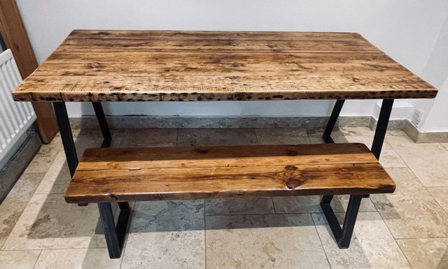 Image 3 of Industrial reclaimed wooden table and bench