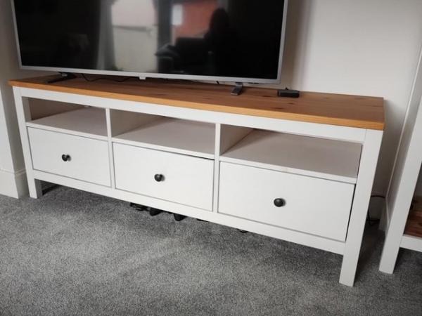 Image 3 of IKEA Hemnes TV unit - white with pine top