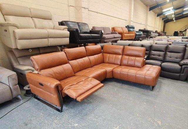 Image 7 of Packham Metz caramel leather electric recliner corner sofa