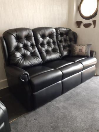 Image 1 of 3 Seater Woburn fixed Black Leather Sofa