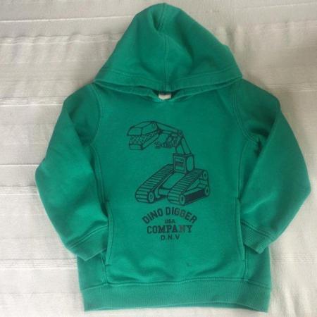 Image 1 of Green hoodie. Age 6. 'Dino Digger'