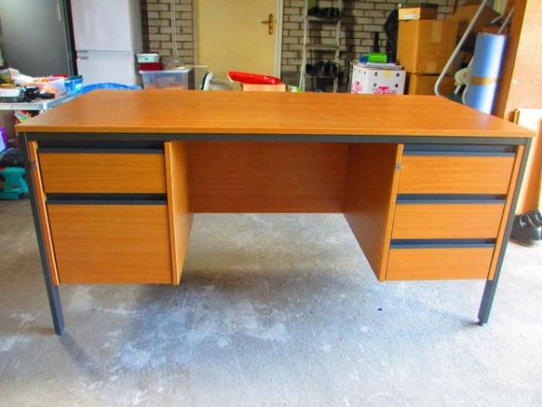 Image 3 of 5 Drawer Office Desk, Beechwood effect, metal frame