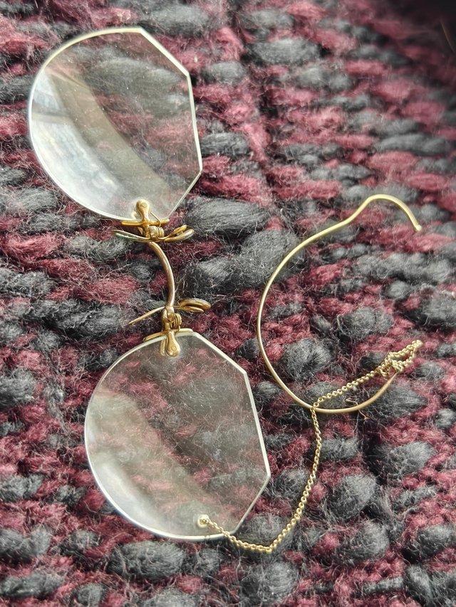 Preview of the first image of Antique Yellow Metal Pince-Nez Glasses.