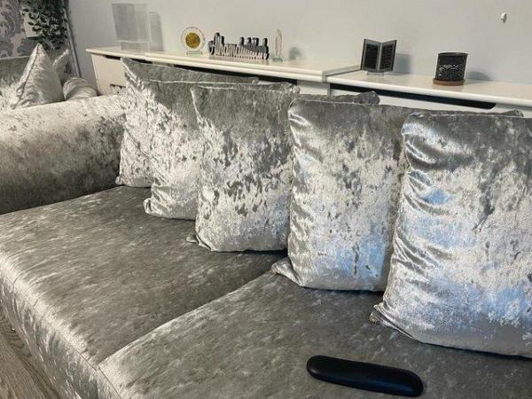 Image 2 of Crushed velvet sofas in silver Grey