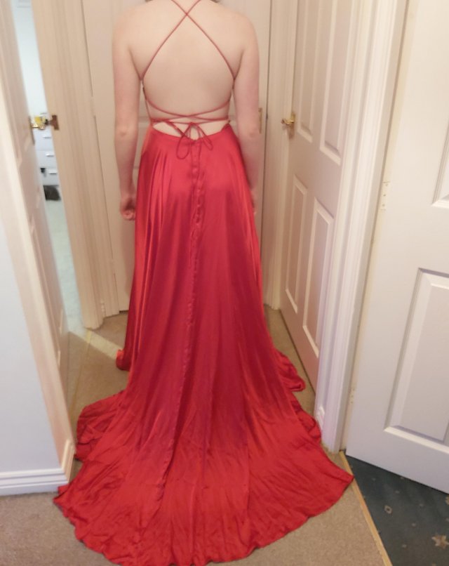 Preview of the first image of Stunning Red Prom Dress by Evita size 8.
