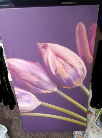 Image 2 of 2 of Tulip on purple canvas wall hanging decor