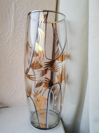 Image 3 of vintage mid century glass vase with gold palm detail