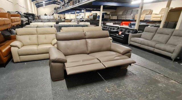 Image 8 of Polo Divani Merry taupe grey leather recliner 3 seater sofa