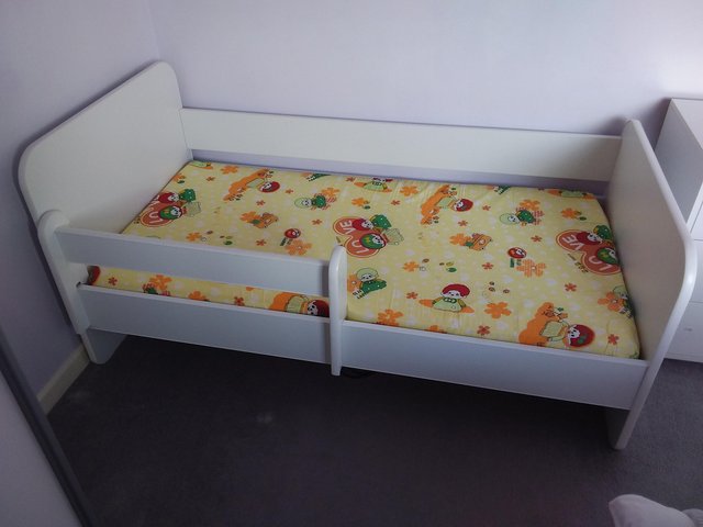 Preview of the first image of Toddler Bed and Mattress + extras.