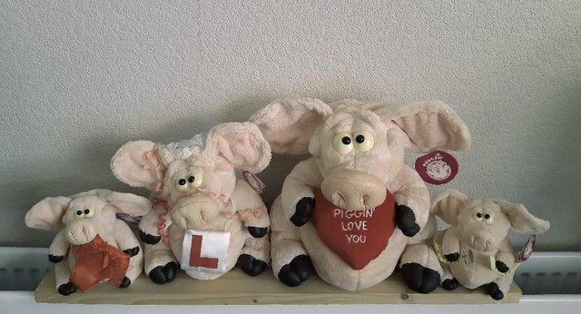 Preview of the first image of Set of 4 Carte Blanche Piggin Collectable Plush Toys.