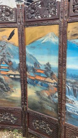 Image 4 of Antique Japanese 4 Panel Folding Screen, unique, signed