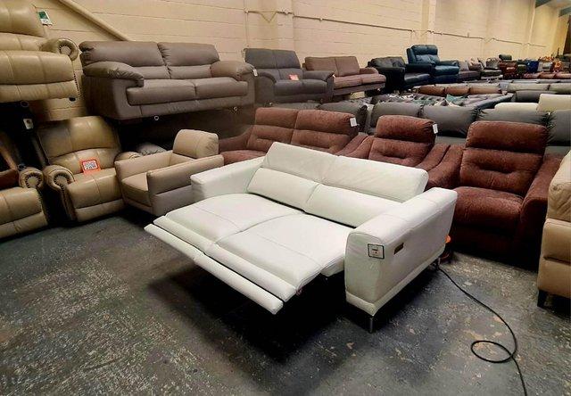 Image 12 of Sienna white leather electric recliner 3 seater sofa