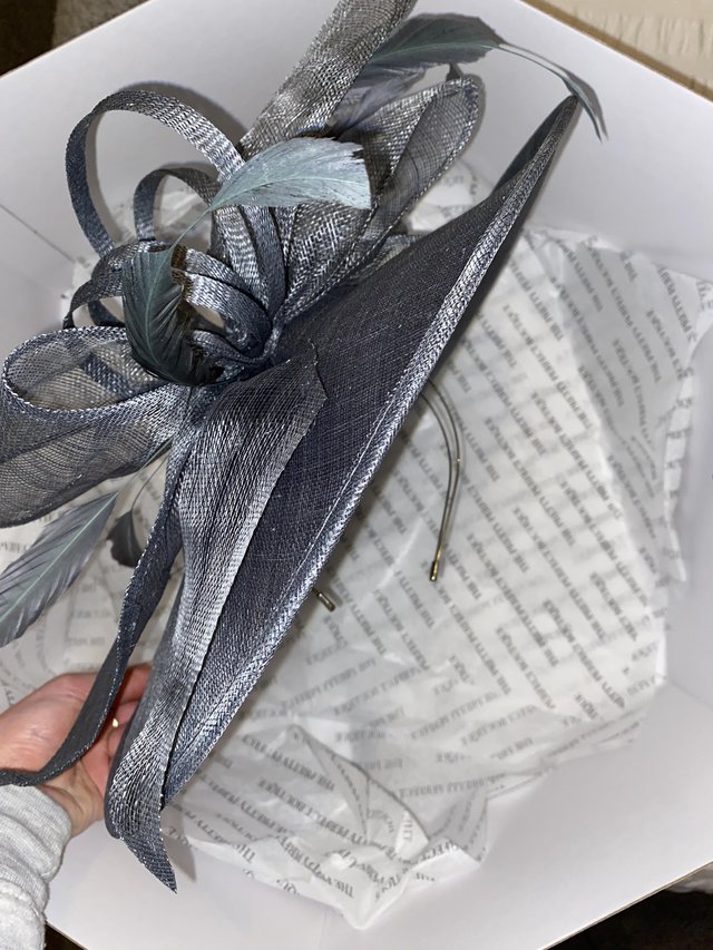 Preview of the first image of Grey Wedding Hat (headband).