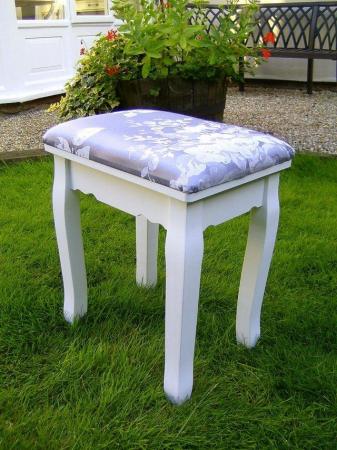 Image 3 of Wooden dressing table stool in grey material