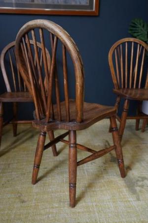 Image 8 of L. Victorian 4 Hoop Back Windsor Farmhouse Elm Dining Chairs