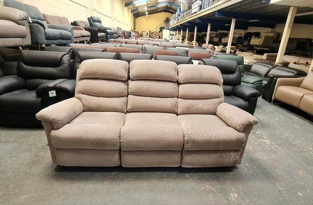 Preview of the first image of La-z-boy Tulsa grey fabric manual recliner 3 seater sofa.