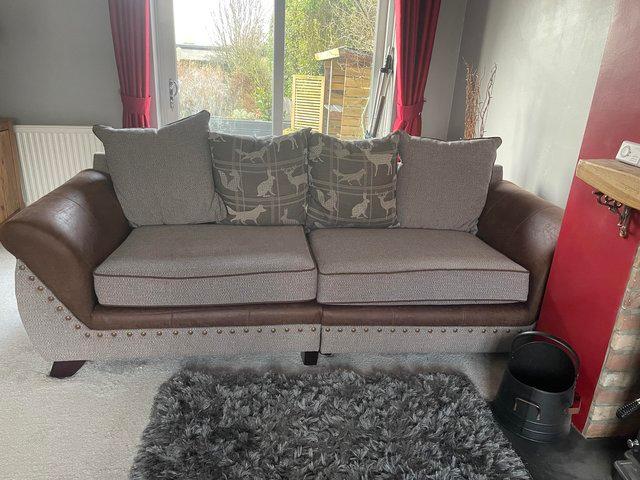 Preview of the first image of 4 seater sofa and Love seat - leather and cloth.
