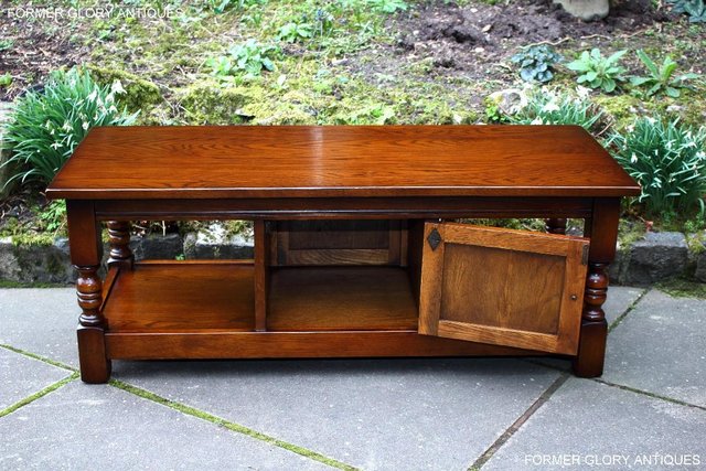 Image 4 of OLD CHARM LIGHT OAK LONG WINE COFFEE TABLE CABINET TV STAND