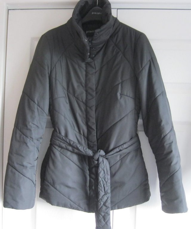 Preview of the first image of Black quilted Coat/Jacket by Principles, size 12.