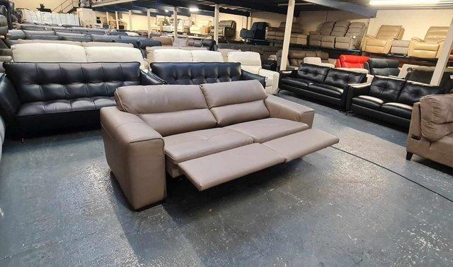 Image 12 of Cubo taupe grey leather electric recliner 3 seater sofa