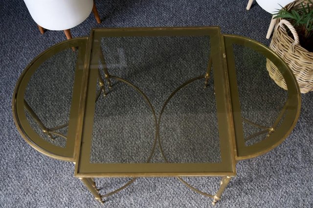 Preview of the first image of French Hollywood Revival Brass & Glass Coffee Table 1970s.