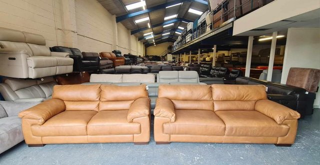 Preview of the first image of Santino apollo tan leather 3+2 seater sofas.