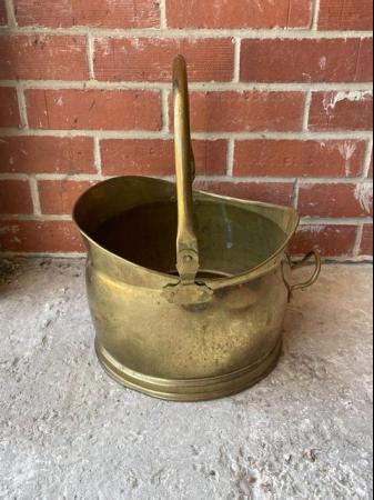 Image 1 of Lombard C&A Brass Coal Scuttle Antique Handle Gold Vintage