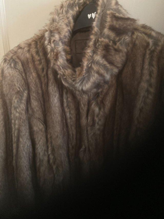 Preview of the first image of PER UNA FUR JACKET. BROWN-BLACK. LARGE.