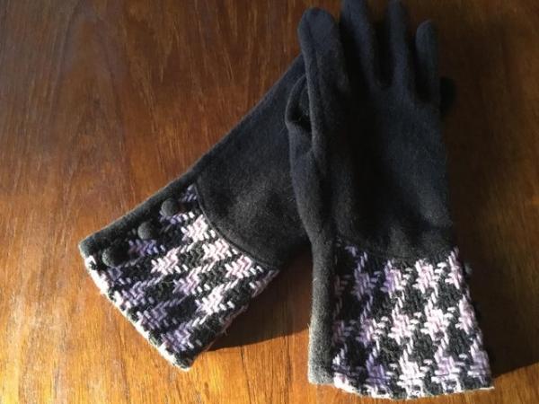 Image 1 of Gloves by Dent in brown and pink with button detail