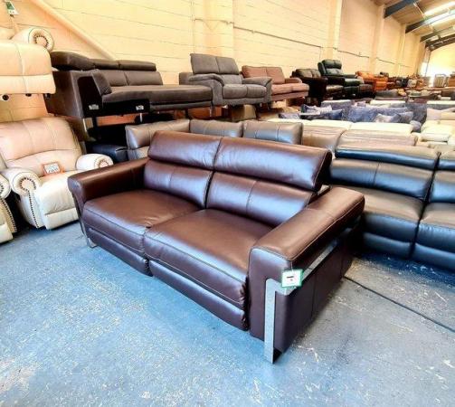 Image 12 of Moreno brown leather electric recliner 3 seater sofa
