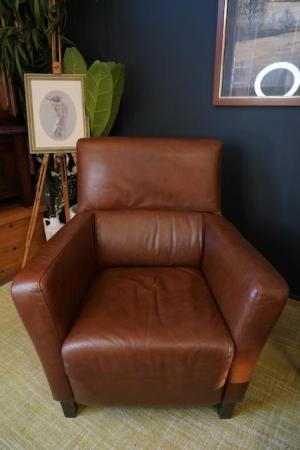Image 4 of Mid Century Vintage Real Conker Brown Leather Armchair