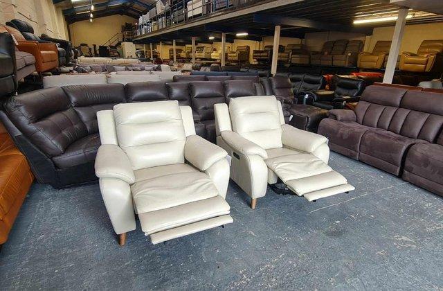 Image 12 of La-z-boy Madison ivory leather electric recliner 2 armchairs