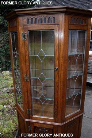 Image 18 of OLD CHARM LIGHT OAK CANTED CHINA DISPLAY CABINET STAND UNIT