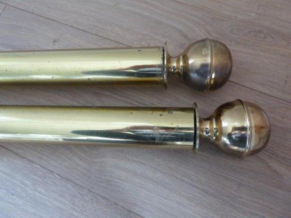 Image 1 of Brass Curtain Poles x 2 with Brackets and Rings