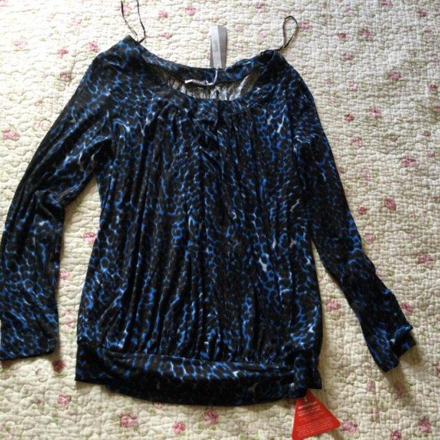 Preview of the first image of BNWT SOUTH Blue Leopard Print Long Sleeve Top, Size 14.