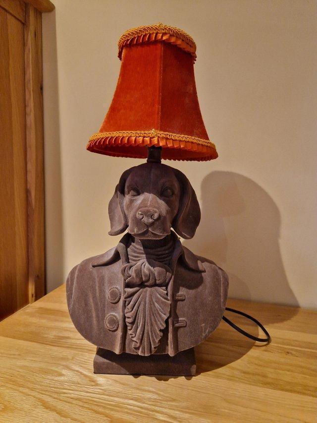 Preview of the first image of Beagle Lamp with orange velvet shade.