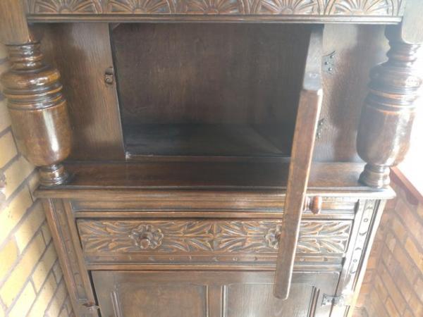 Image 2 of Old court cupboard. Thought to be solid oak.
