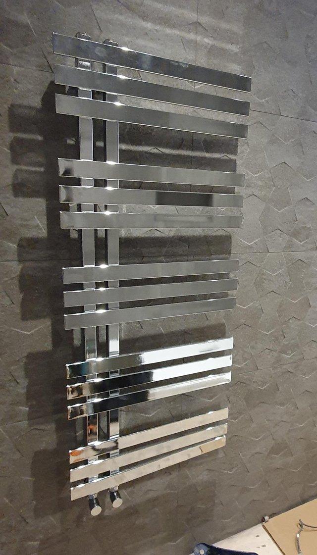 Preview of the first image of Modern designer Chrome Towel Radiator - 1200mm x 500mm.
