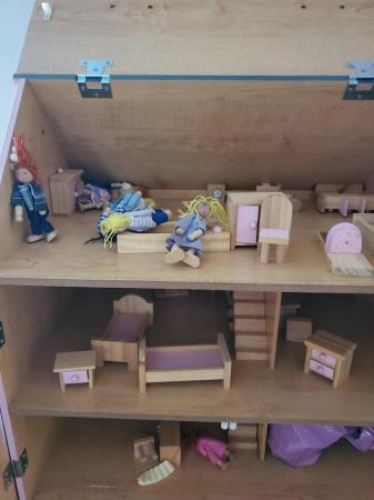 Image 3 of Wooden Dolls House complete with figures and furniture