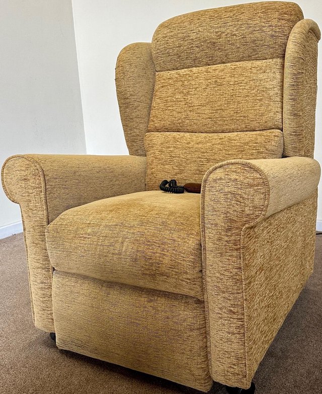 Preview of the first image of PETITE ELECTRIC RISER RECLINER GOLD CHAIR ~ CAN DELIVER.