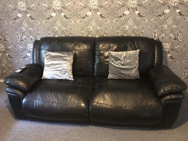 Image 1 of Black leather sofas 3 & 2 BARGAIN!!