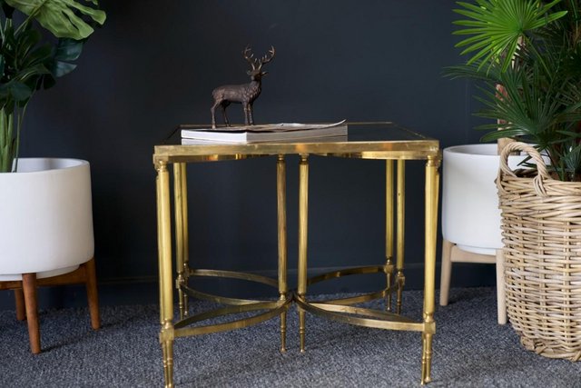 Image 8 of French Hollywood Revival Brass & Glass Coffee Table 1970s